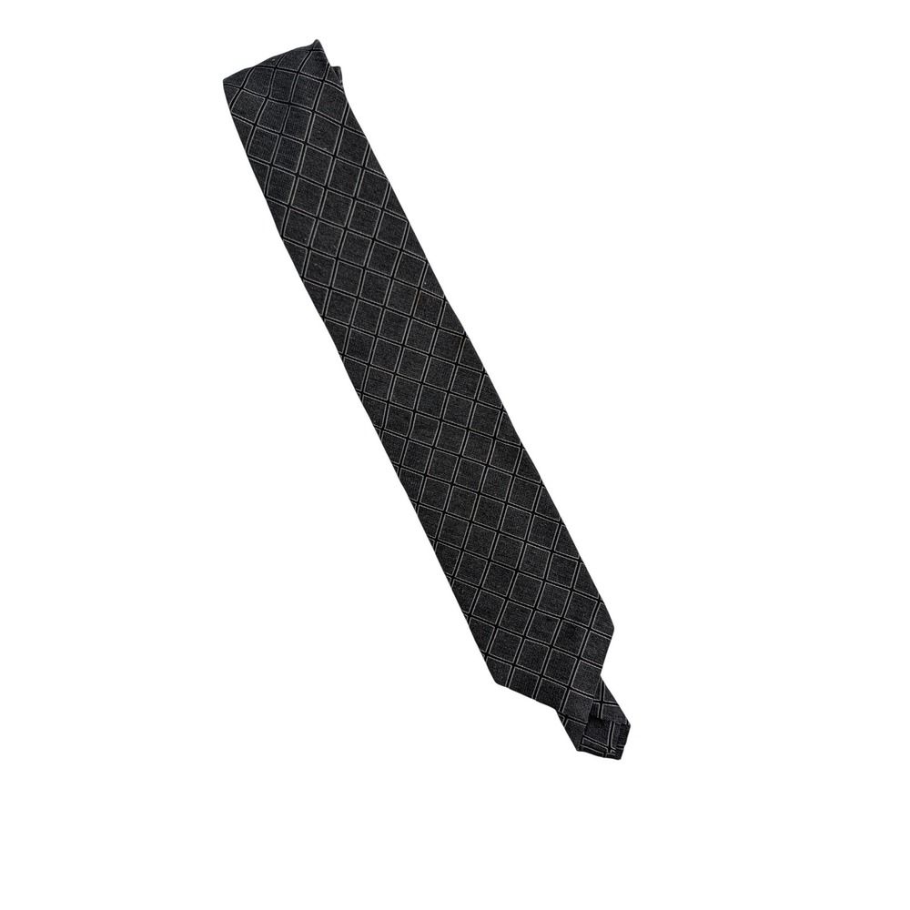 Peter Millar Mens Necktie Charcoal Grey Diamond Grid Geometric Silk Tie 3.25x57